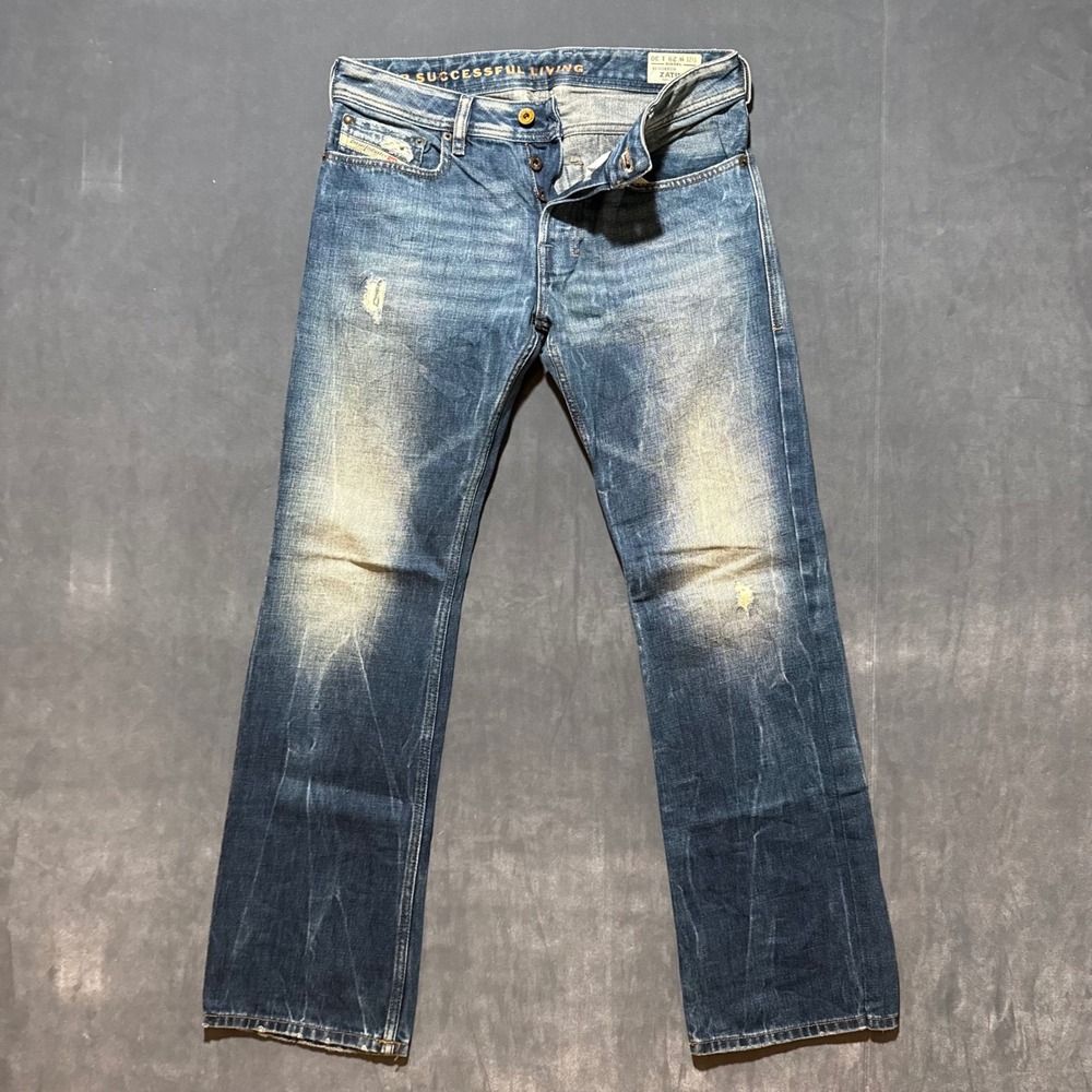 Diesel Zatiny Jeans Men 29x30 Blue Regular Bootcut Distressed Wash 0885W Unique